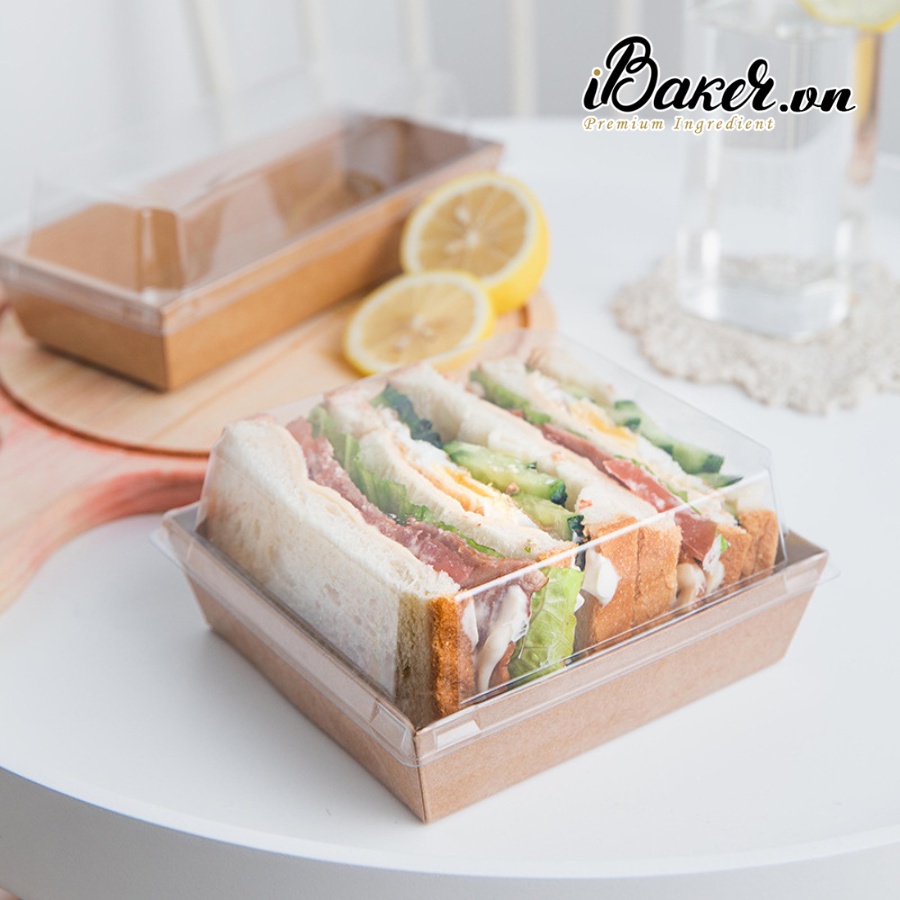 Hộp giấy kraft vuông E1413 - Hộp giấy nắp trong đựng bánh tiramisu/ bánh bông lan/ bánh su kem