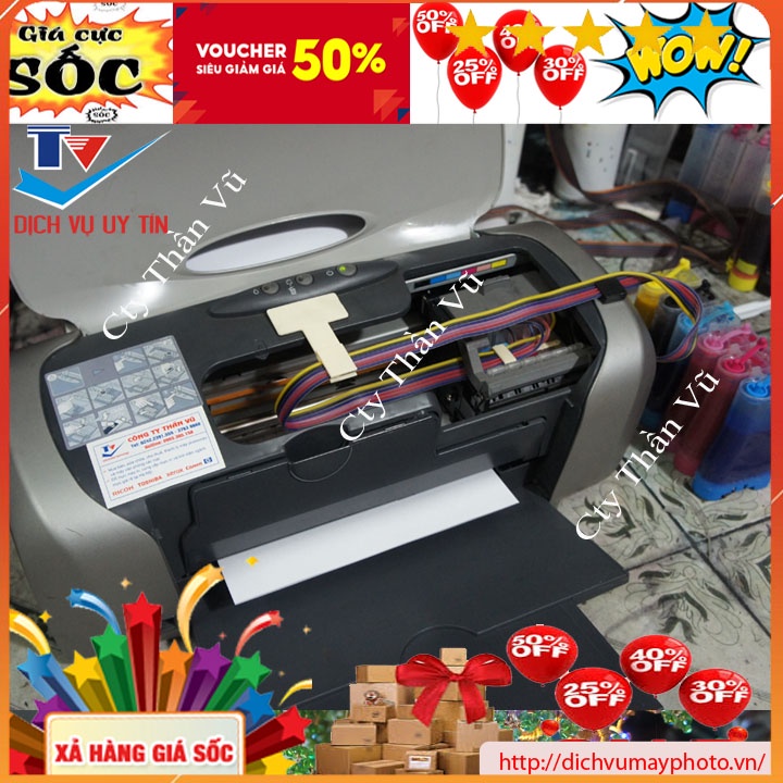 Máy in phun màu cũ Epson R230 máy dùng 6 màu mực in đẹp bền  Kholinhkienmayin
