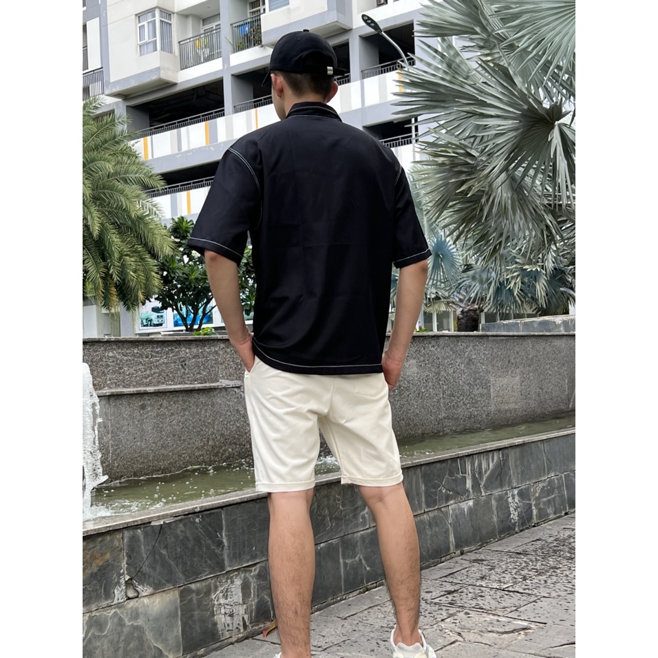 Áo Sơ Mi Nam NỮ Tay Lỡ Viền Chỉ Nổi Phong Cách Unisex 2 màu Đen Trắng Zozo_Unisex