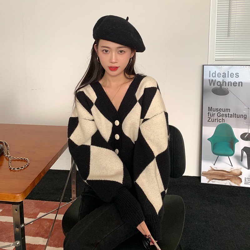 Porozi  Áo cardigan dệt kim cổ chữ v đính đá phong cách hàn quốc dành cho nữ