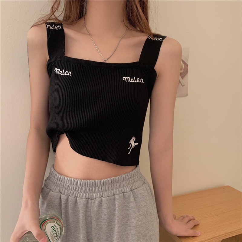 Áo Dệt Kim Hai Dây Dáng Ngắn Thời Trang Mùa Hè Cho Nữ