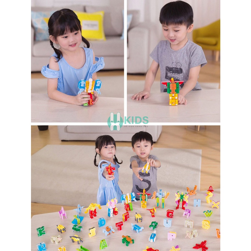 Đồ chơi 26 chữ cái A-Z biến hình thành động vật, lắp ghép robot thông minh trí tuệ cho bé trai, bé gái