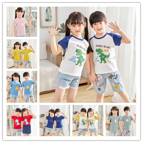 Áo Thun Cotton Tay Ngắn In Họa Tiết Hoạt Hình Thời Trang Mùa Hè Cho Bé Trai Và Gái 100-150cm