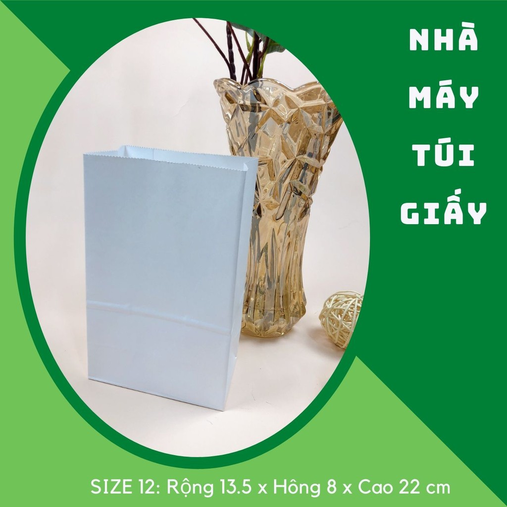 500 CHIẾC TÚI GIẤY KRAFT SIZE 12: 13.5x8x22 MÀU TRẮNG KHÔNG QUAI ( ẢNH THẬT)