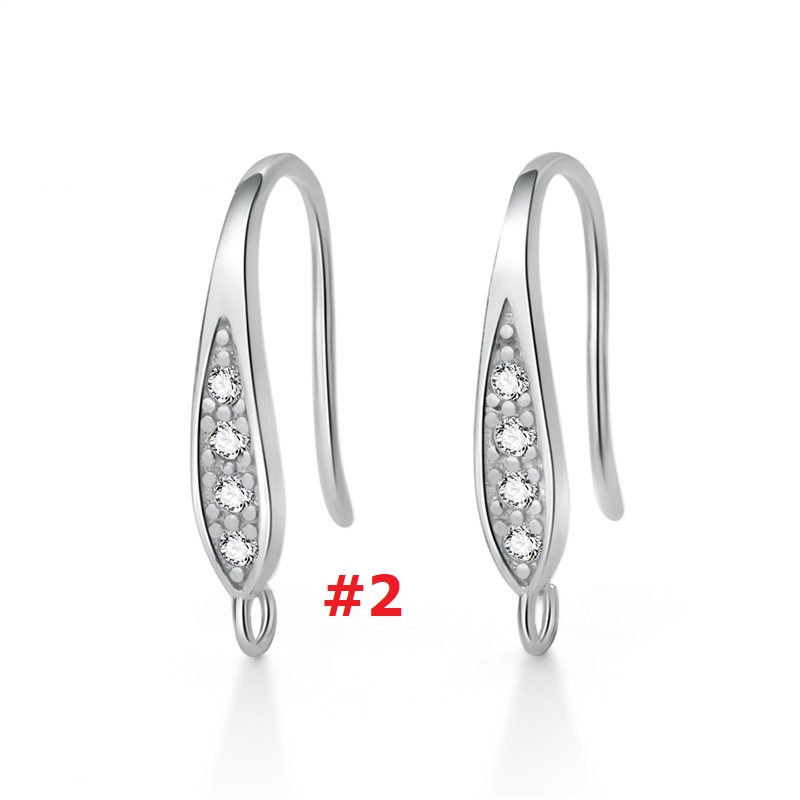 [B6TX] Phụ kiện trang sức (DIY) - Cặp (2) bông tai bạc trống hạt kiểu móc nạm đá Zirconia mẫu tự làm