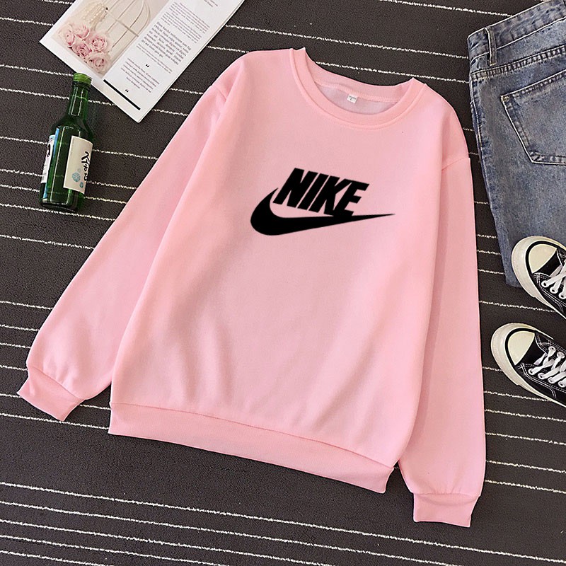 Nike Áo Sweater Tay Dài Cổ Tròn Dáng Rộng Màu Trơn In Họa Tiết Thời Trang Cho Cặp Đôi