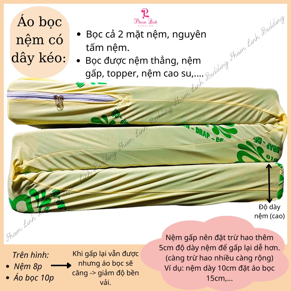 Áo bọc nệm 2 mặt nệm có dây kéo vải thun nền kem chữ ngẫu nhiên chuyên bọc trong những nệm cao su tấm bảo vệ nệm topper