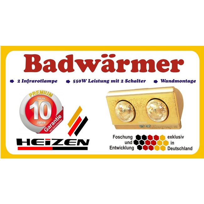Đèn sưởi nhà tắm Heizen HE2B - SBảo hành chính hãng 10 năm - Tặng găng tay cao su tự nhiên Lock&Lock