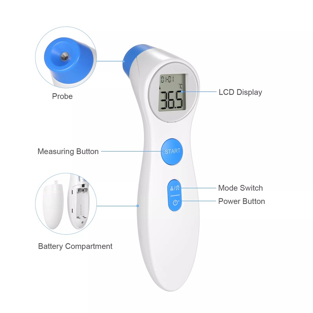 Máy đo thân nhiệt hồng ngoại, đo thân nhiệt, đo nhiệt độ nước, Tặng 2 pin AAA