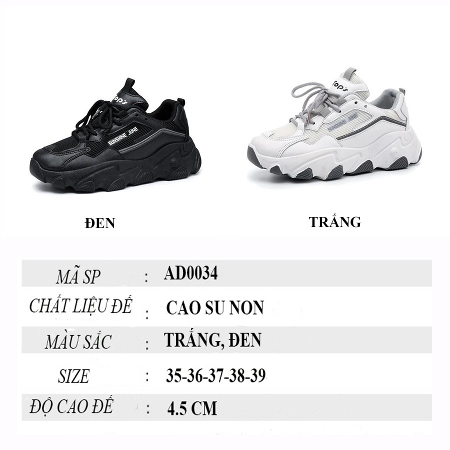 Giày nữ sneaker cao cấp chính hãng độn đế tăng chiều cao kiểu dáng hàn quốc hot nhất TAMI-AD0034