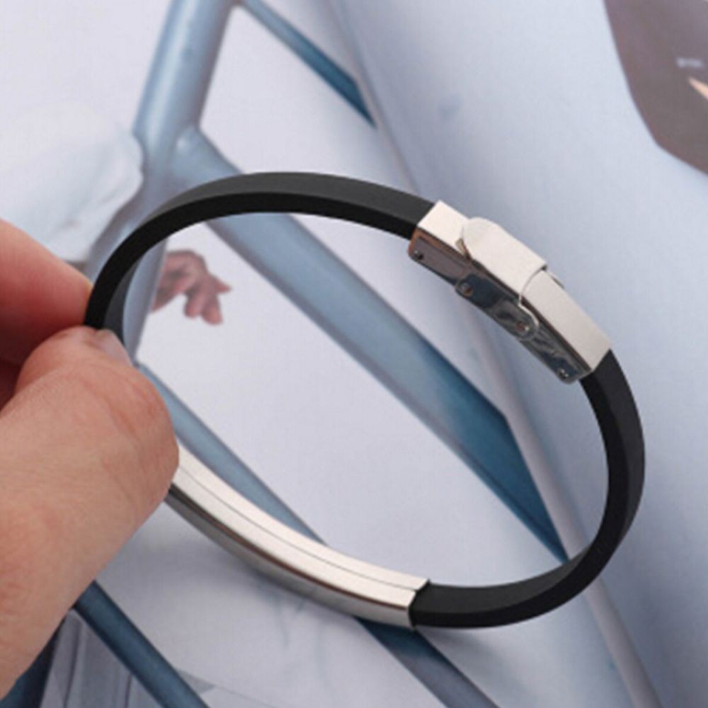 Vòng Tay Silicone Phối Kim Loại Phong Cách Thể Thao