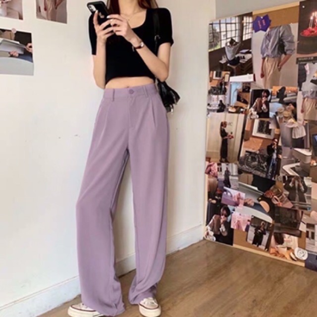 Quần culottes ❤️FREESHIP EXTRA❤️ Quần xuông siêu hot 2 màu đen-tím dài 100cm | BigBuy360 - bigbuy360.vn