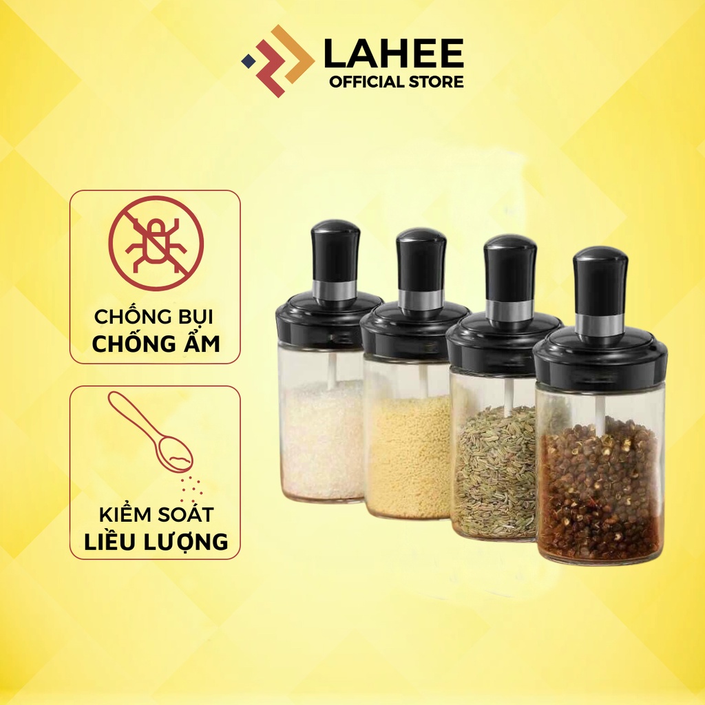 Lọ đựng gia vị - hũ đựng gia vị dầu ăn sốt chấm BBQ thủy tinh hộp hủ bộ kèm thìa cao cấp thông minh - LAHEE 15LDGV