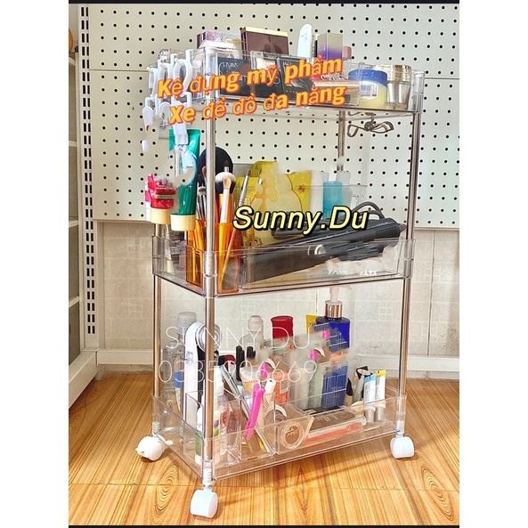 KỆ 3 TẦNG ĐA NĂNG KỆ SPA NAIL SUNNY DU 3 TẦNG TRONG SUỐT MÀU TRẮNG SANG TRỌNG CÓ BÁNH XE DI CHUYỂN