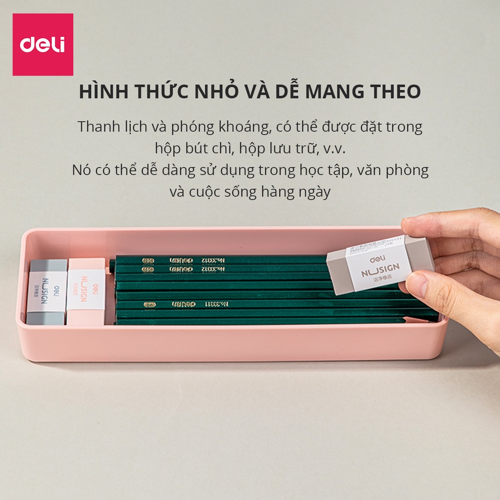 Gôm tẩy chì 2B Deli - Không bụi - Màu Pastel - Tẩy sạch ít vụn và bụi tẩy - Phù hợp Học sinh, sinh viên, dân văn phòng