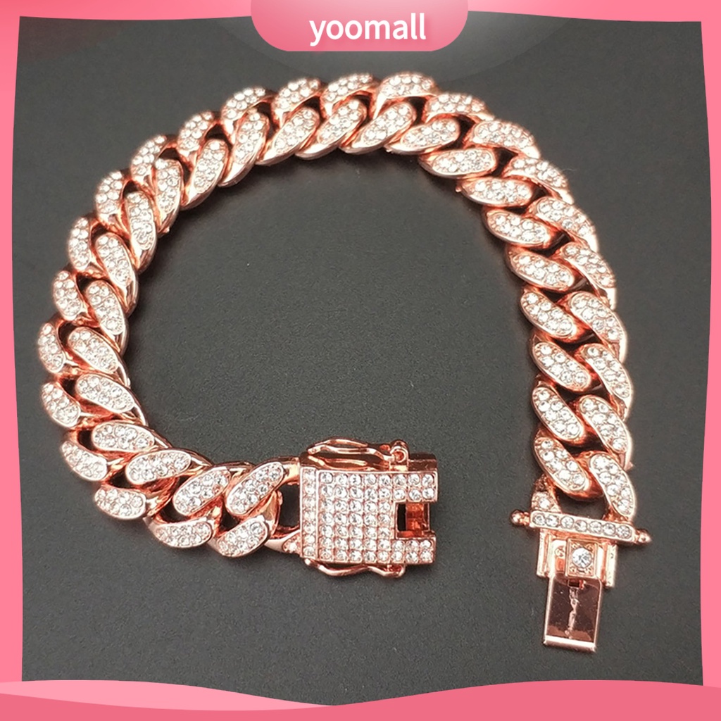 Vòng Tay Dạng Chuỗi Xích Đính Đá Sáng Bóng Phong Cách Hip Hop Cho Nam Giới