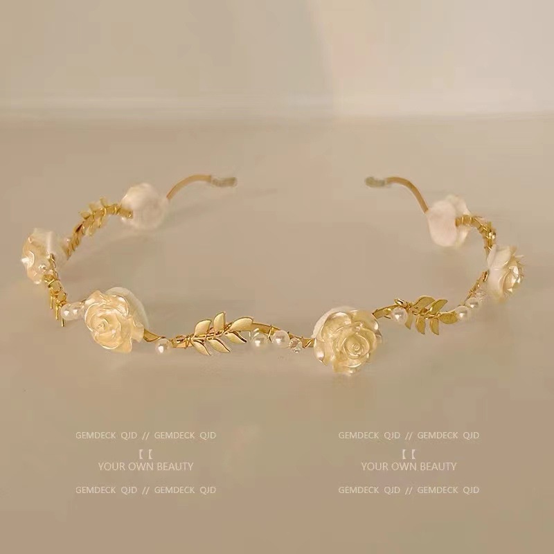 Băng Đô Cài Tóc Đính Hạt Ngọc Trai Hình Hoa Hồng 2022 Thời Trang Mùa Hè Cao Cấp