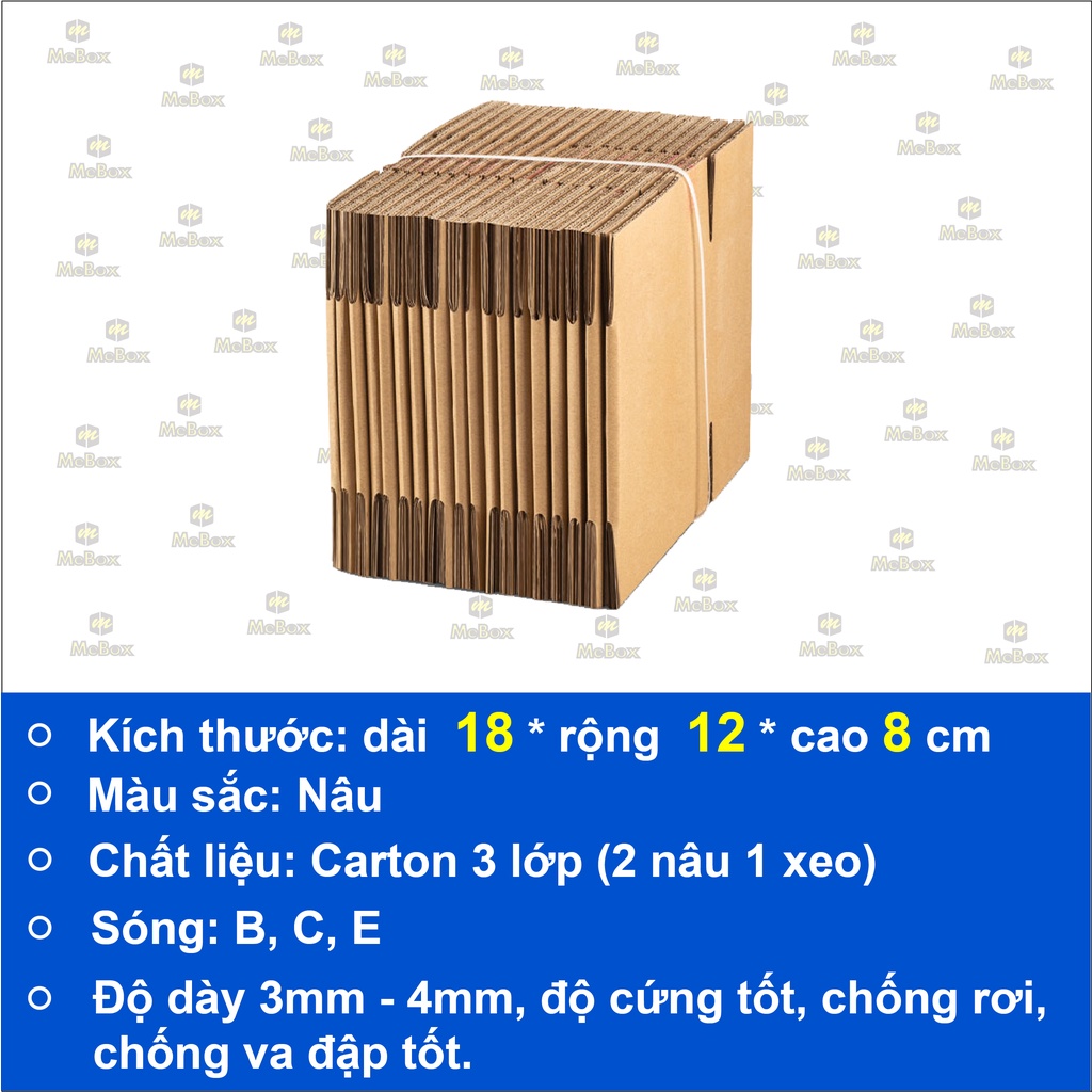 hộp gói hàng 18x12x8 bộ 10 trơn không in