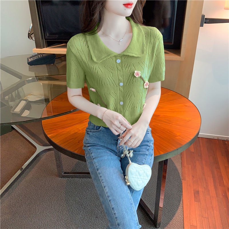 Áo polo Dệt Kim Tay Ngắn Dáng Rộng Thời Trang Mùa Hè Cho Nữ