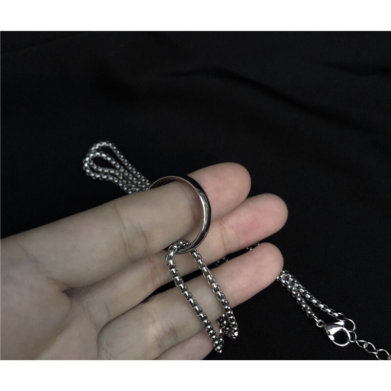 Ring Pendant Chain Necklace dây chuyền vòng cổ titan phối nhẫn không gỉ không đen siêu bền nam nữ unisex