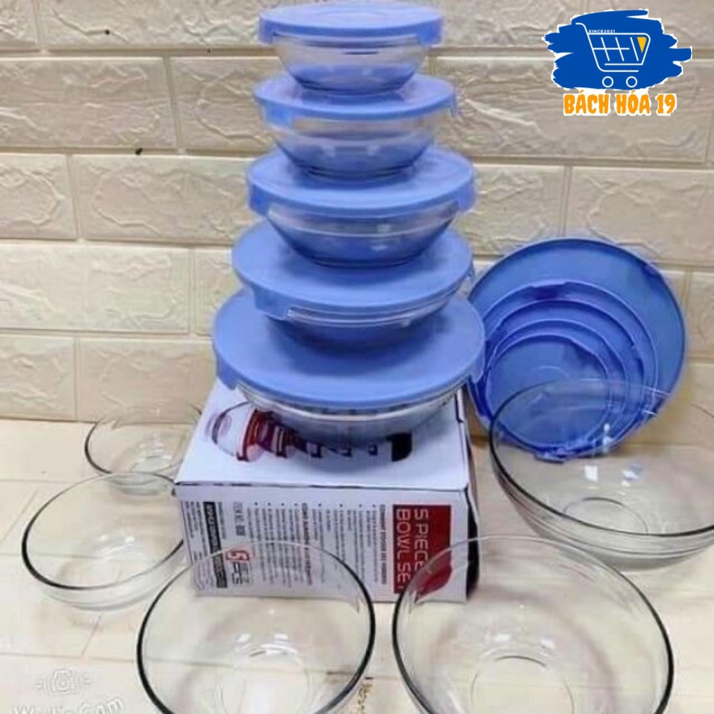 💥GIÁ HỦY DIỆT💥 SET Bộ 5 bát, tô, hộp thủy tinh có nắp đậy đựng thức ăn trong tủ lạnh-kín, nhiều kích thước - hàng loại 1