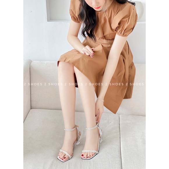 Sandal nữ dây xoắn đính đá sang chảnh gót trong 7cm