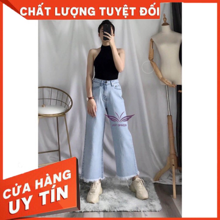 {Giá tận gốc} Quần jean nữ culottes ống rộng cạp cao tua lai chất vải dày/đậm, nhạt - HANA Shop