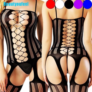 [Beautyoufeel Women Sexy Lingerie Body Stocking Bodysuit Fishnet Nightwear Sleepwear Babydoll