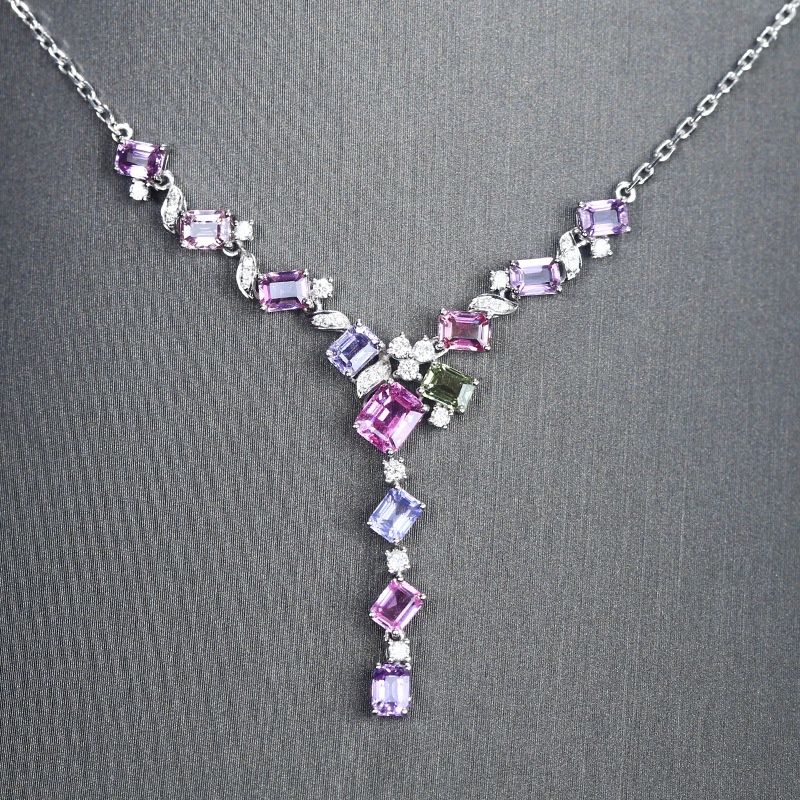 Dây Chuyền Đính Đá Sapphire Sapphire Màu Tím / Hoa Oải Hương Sang Trọng Chất Lượng Cao Cho Nữ