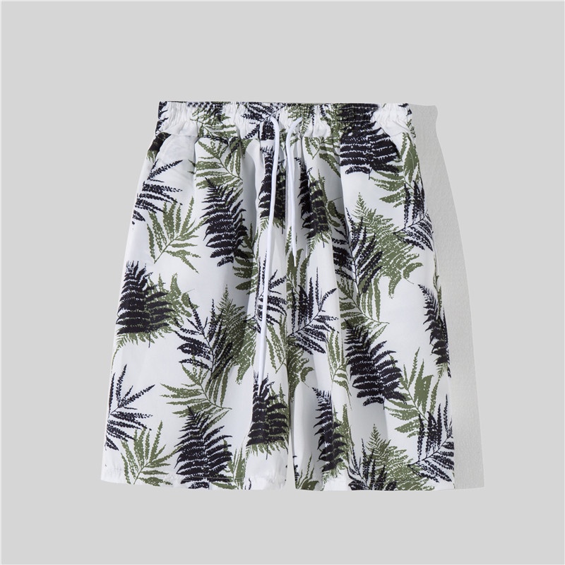 Bộ đồ gồm áo sơ mi tay ngắn + quần short chất lượng cao in họa tiết lá cây thời trang Hàn Quốc cho nam