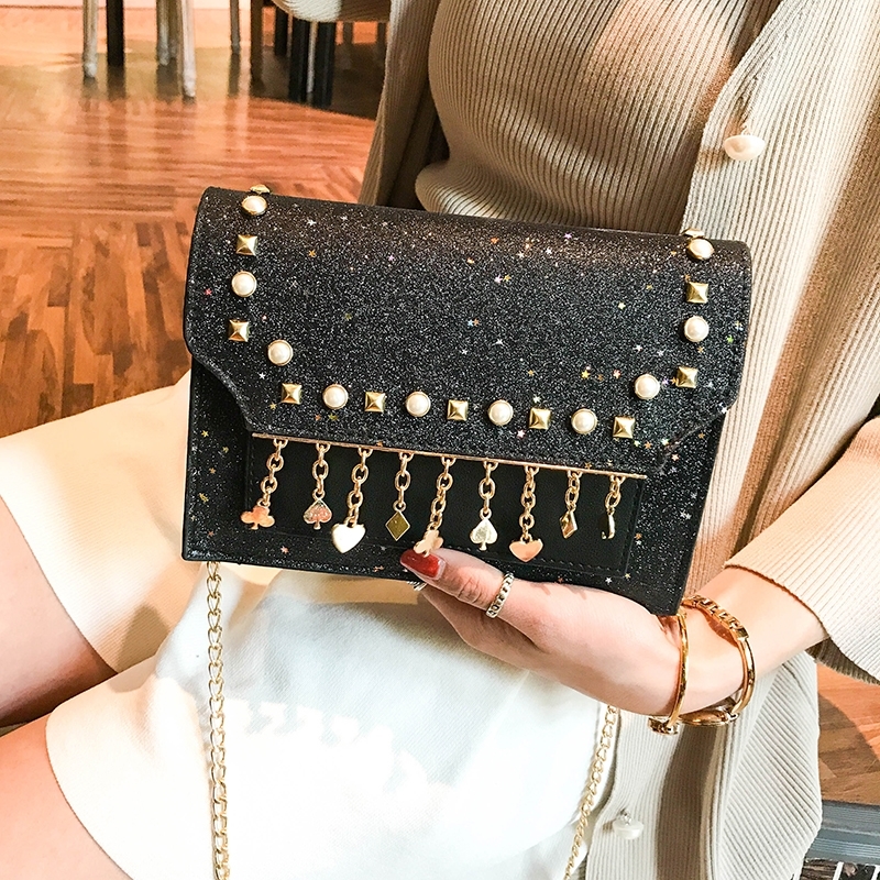 Túi xách nữ Women's bag 2018 new fashion Korean versatile Sequin chain slung ins super hot girl one shoulder fashion bag