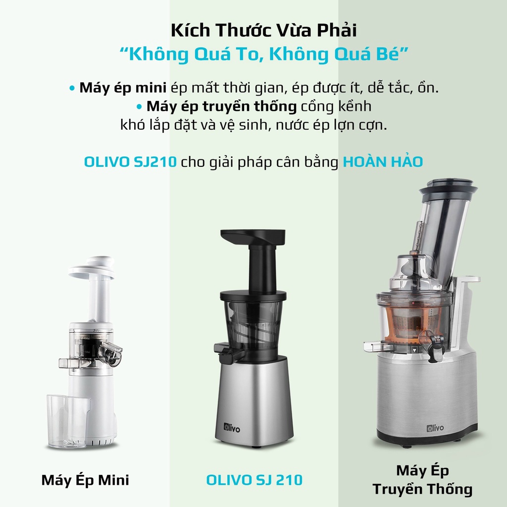 [CHÍNH HÃNG] Máy Ép Chậm Olivo SJ210 - Thương hiệu Mỹ - Ép Trái Cây, Rau Cải không lo kẹt Bã, Dễ Vệ Sinh