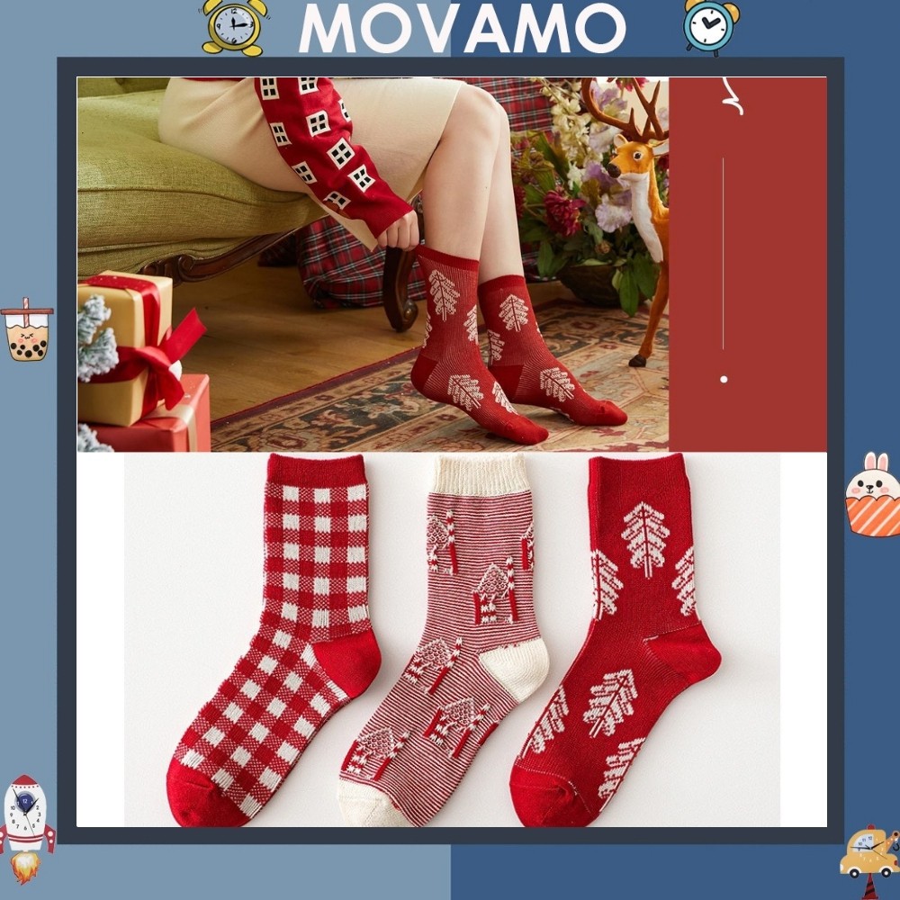 Tất Noel Movamo tất giáng sinh đỏ cổ cao độc đáo phong cách TN107