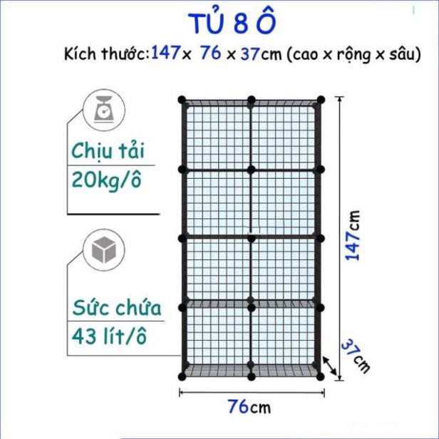 FREESHIP 99K TOÀN QUỐC_TỦ GHÉP LƯỚI SẮT ĐA NĂNG 8 Ô SÂU 37x37.