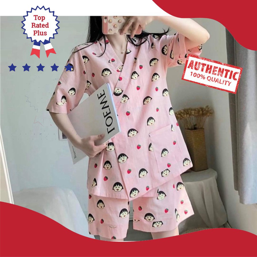 [Chất đẹp] Mới -  BỘ YUKATA MARUKO DÂU TÂY HỒNG ULAZANG - BỘ NGỦ PYJAMA MARUKO HOT