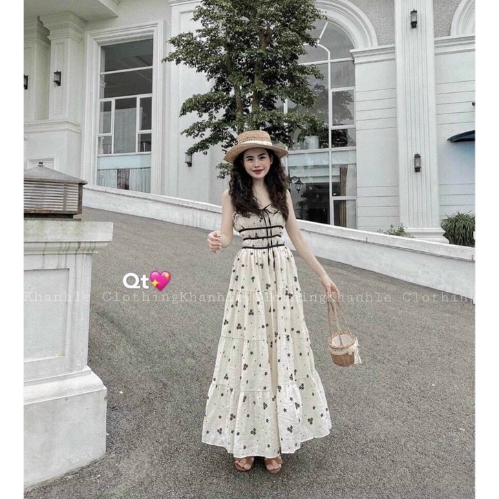 ĐẦM 2S DÂY TRẮNG NỀN HOA ĐEN