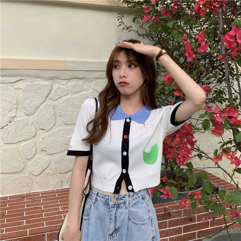 Áo Thun Polo Ngắn Tay Thêu Hoa Phong Cách Hàn Quốc Thời Trang Mùa Hè Mới 2021 | BigBuy360 - bigbuy360.vn