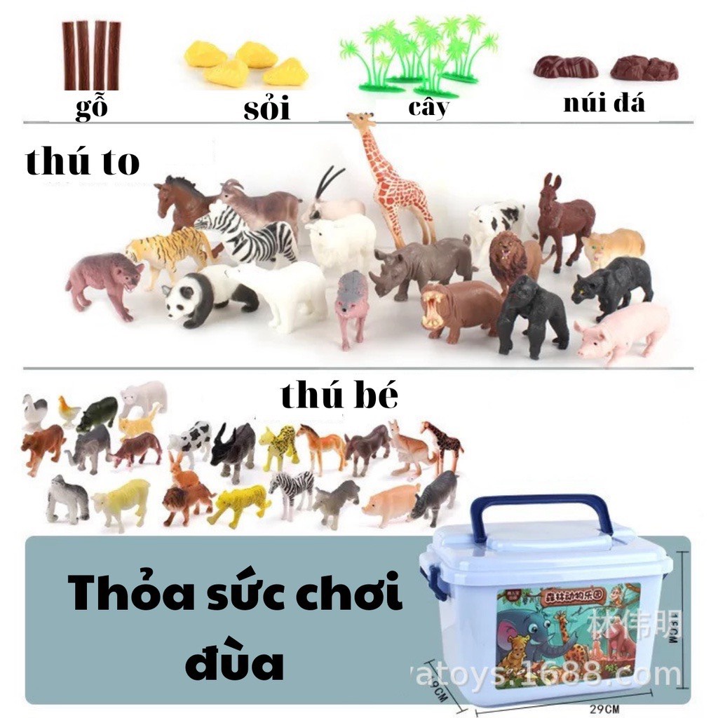 Bộ Đồ Chơi Mô Hình Thú Rừng Động Vật 58 Chi Tiết Cho Bé, Có Hộp Đựng, Chính Hãng Toy Kids Kingdom