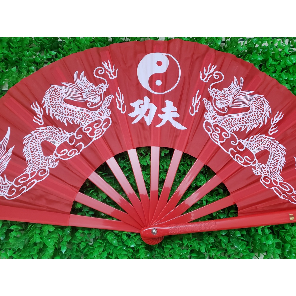 Quạt Lụa Cao Cấp, Thiết Phiến, Quạt Tập Võ, Dưỡng Sinh , In Rồng Phượng, Nan Nhựa, Đinh Vít Chắc Chắn