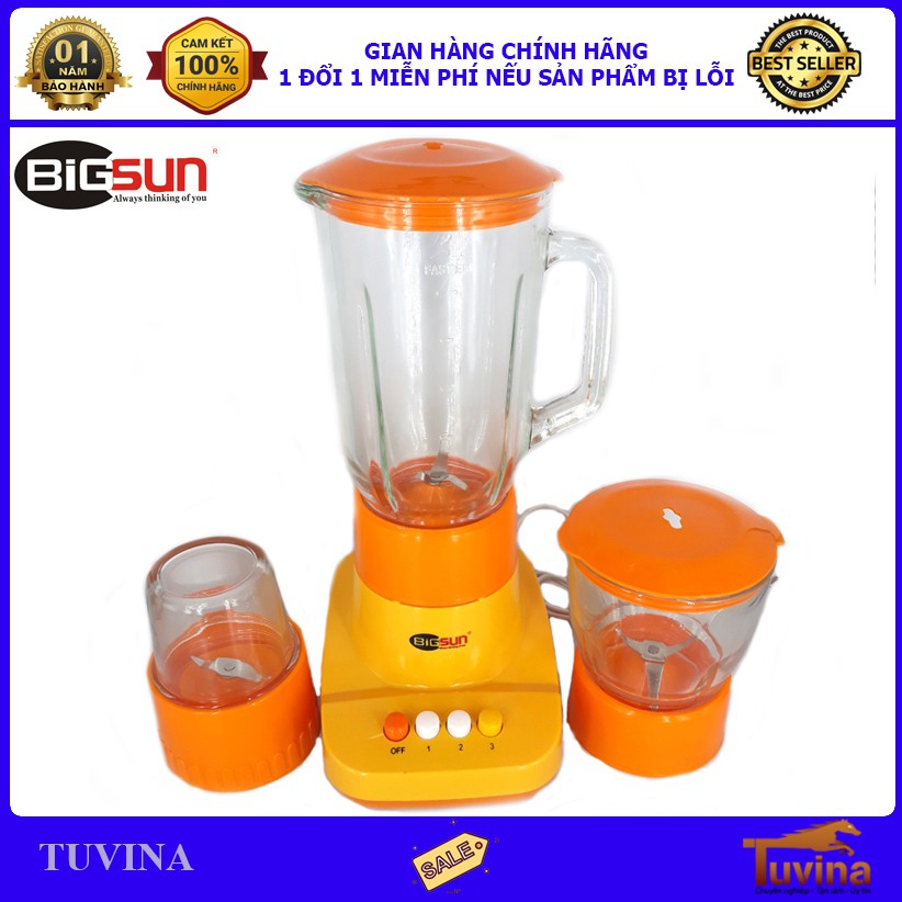 Máy Xay Sinh Tố Bigsun BB-379M 3 Cối Thủy Tinh - 1.25 Lít - Xay Đa Năng - Hàng Chính Hãng (Bảo Hành 12 Tháng)