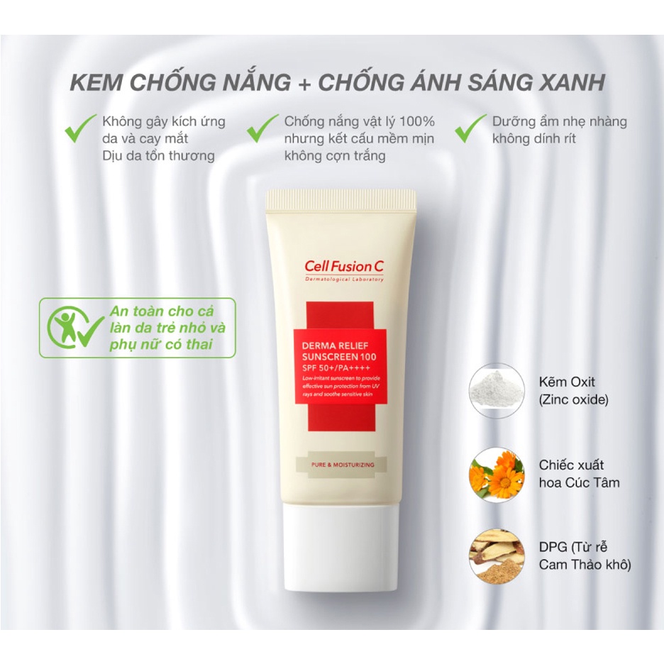 Kem Chống Nắng Cell Fusion C Cho Mọi Loại Da Derma Relief Suncreen 100 SPF 50+/PA++++ 50ml
