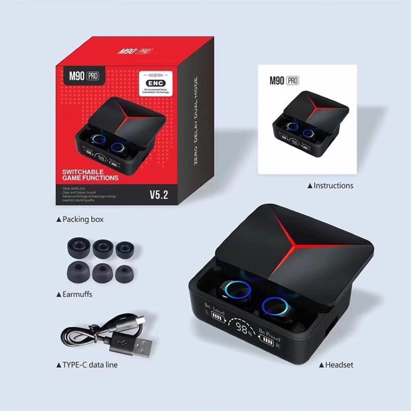Tai Nghe Gaming Không Dây Bluetooth Floveme M90 Pro, Nắp Trượt, Pin 4h, Âm Thanh To Rõ, Đỗ Trễ Thấp, Kiêm Sạc Dự Phòng.
