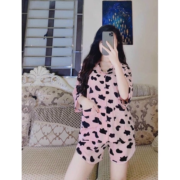 (Mẫu Hót)Bộ Pijama Cánh Dơi Quần Đùi lụa cao cấpBộ lụa Mặc nhà  Bò sữa kute sang chảnh( Siêu mịn mát)