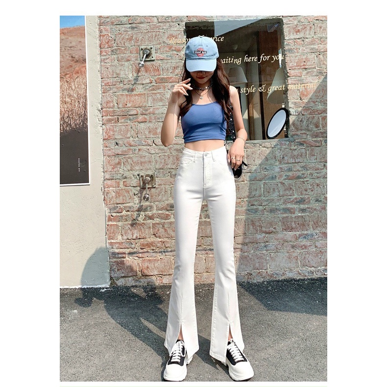 Quần Jeans Ống Loe Nữ Cạp Cao Quần Bò Xẻ Gấu Fullsize Co giãn T-Trend | BigBuy360 - bigbuy360.vn