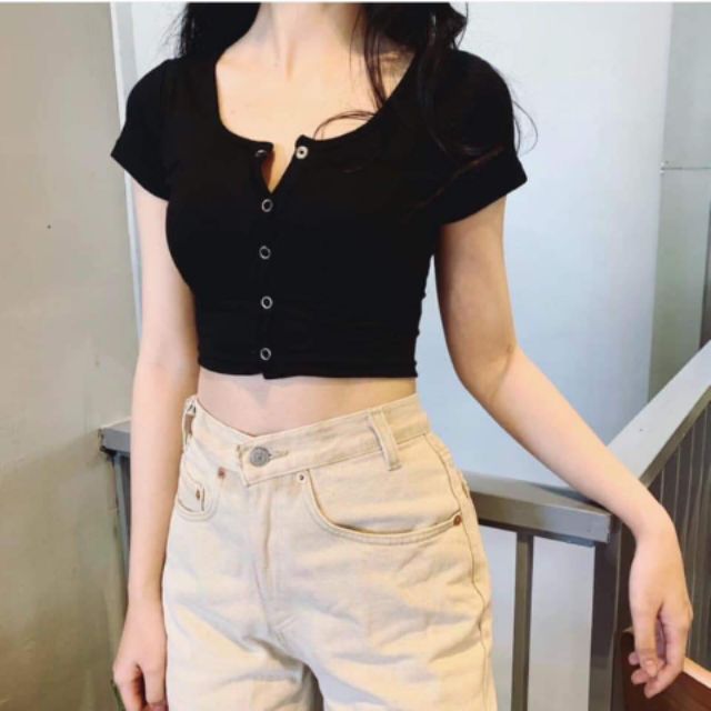 Áo thun croptop nút bấm ôm body quyến rũ LACA STORE L13-1 | BigBuy360 - bigbuy360.vn