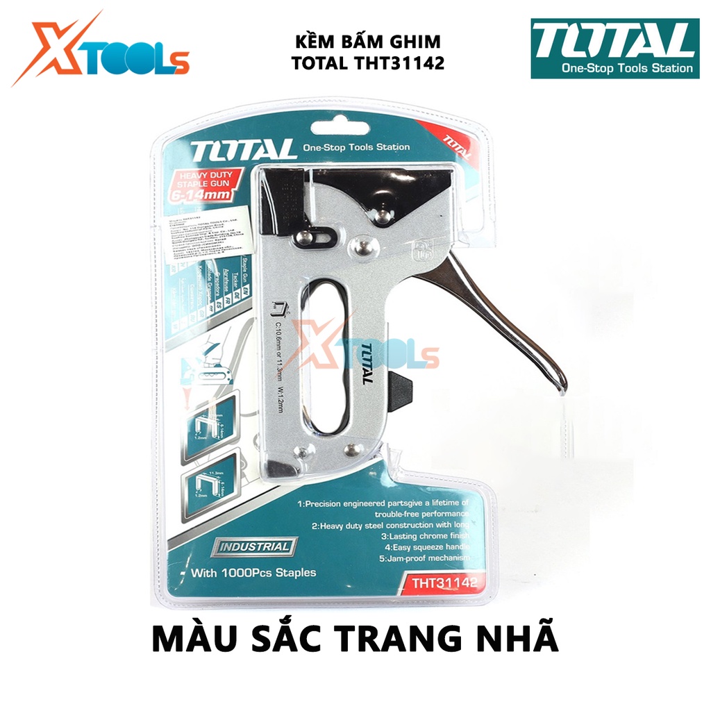 Kềm bấm ghim TOTAL THT31142 Kìm bấm ghim 6 - 14mm thép cao cấp, chống oxi hóa bấm nhẹ, kim ghim nhạy, chắc chắn [XTOO