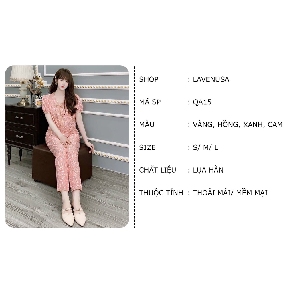 Đồ ngủ nữ Pyjama cổ tim thoải mái chất lụa cao cấp mềm mượt LAVENUSA QA15