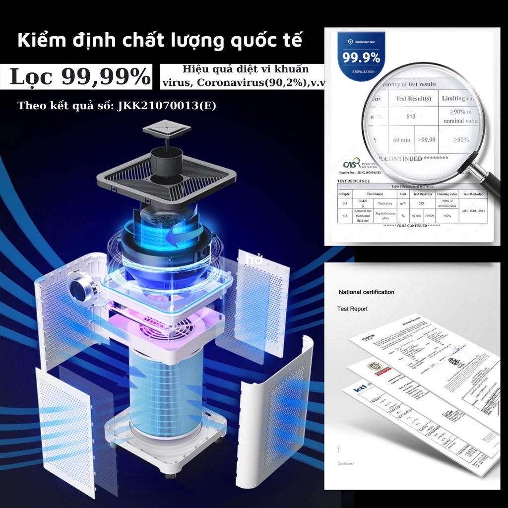 Máy Lọc Không Khí Bù Ẩm Nanomax A-02 Với Bộ Lọc Hepa 5 Lớp, Uv Diệt Khuẩn, Kết Nối Điện Thoại, Remote, Bánh Xe (70M2)