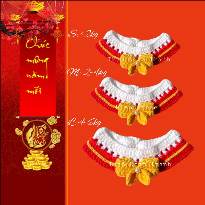 Yếm len cho thú cưng, Yếm len NƠ ĐÓN TẾT cho mèo
