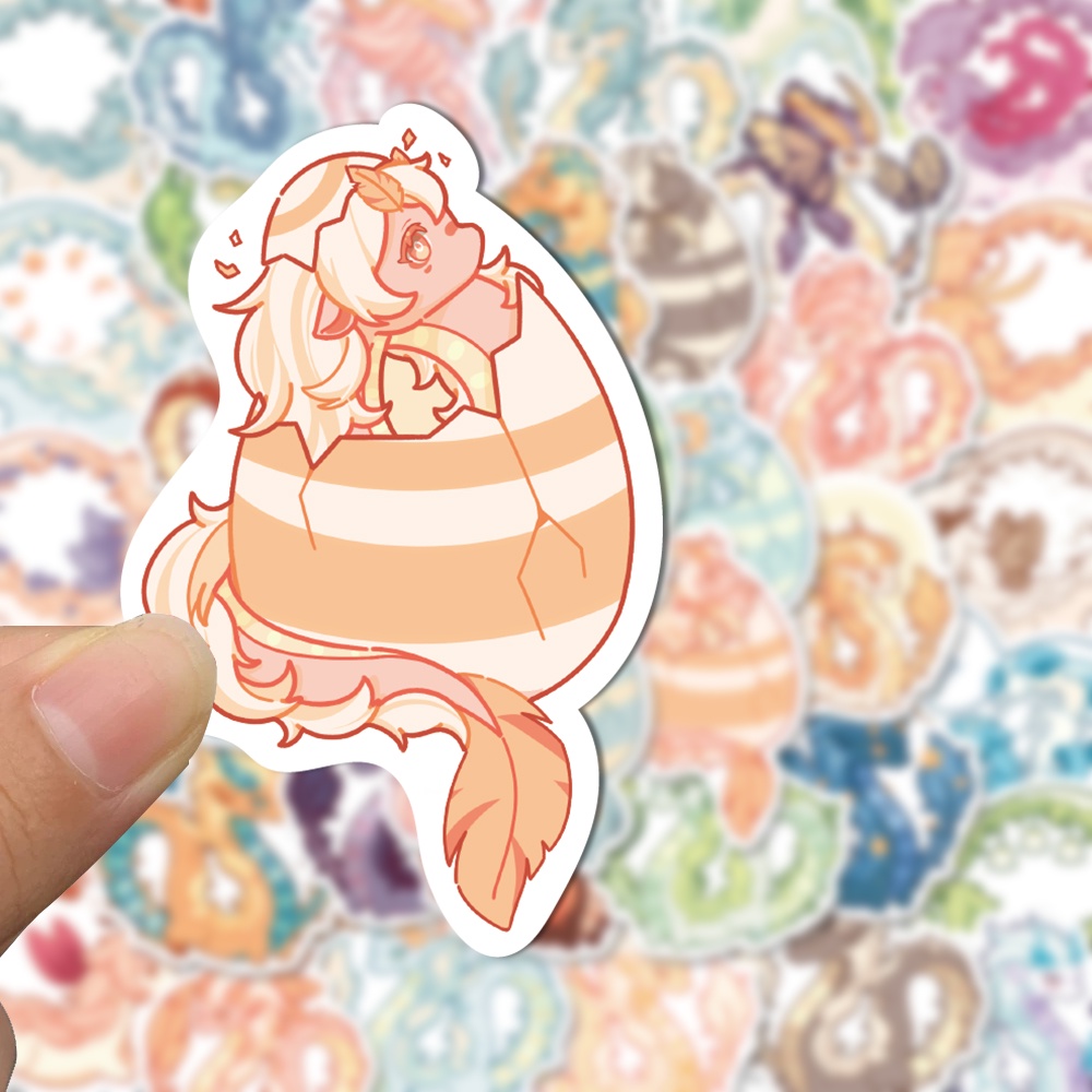 Bộ 50 Miếng Dán Trang Trí Laptop Chống Thấm Nước Hình Rồng Hoạt Hình Dễ Thương